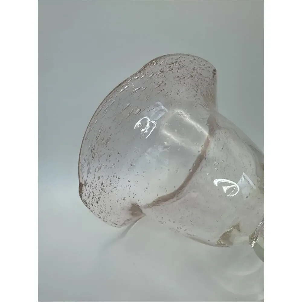 Vintage Pink Hued hand‎ blown glass art bubble glass footed compote dish 2 avail
